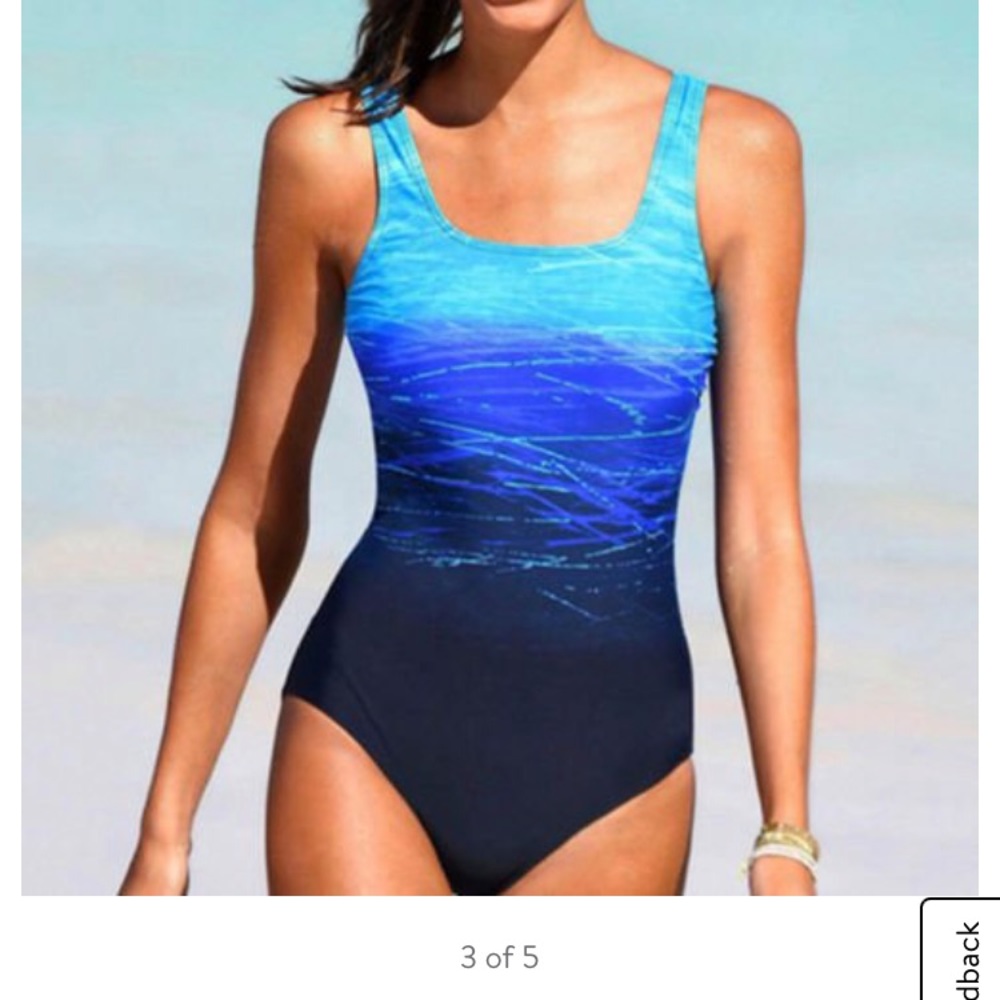 5/$25 One Piece Racerback Swimsuit Blue Waves Size S
